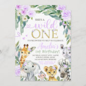 Safari Birthday Invitation Wild One Uitnodiging (Voorkant / Achterkant)