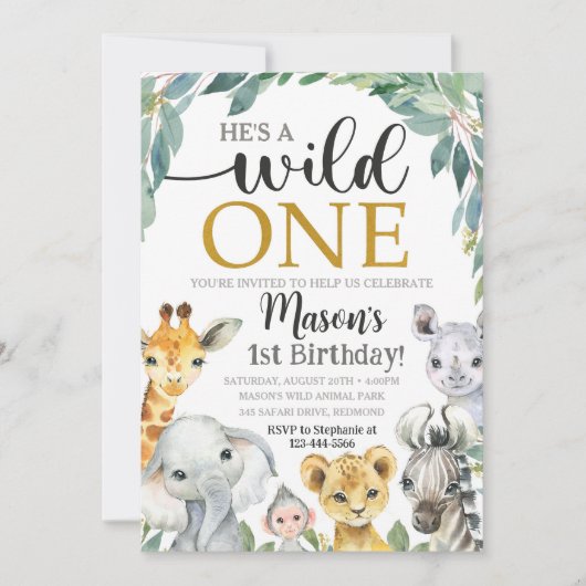 Safari Birthday Invitation Wild One Uitnodiging (Voorkant)