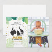 Safari Birthday Invitation Zoo Wild Jungle Animaux (Devant / Derrière)