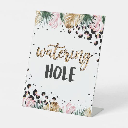 Safari Birthday Leopard Print Watering Hole Reclamebord Met Voetstuk (Voorkant)