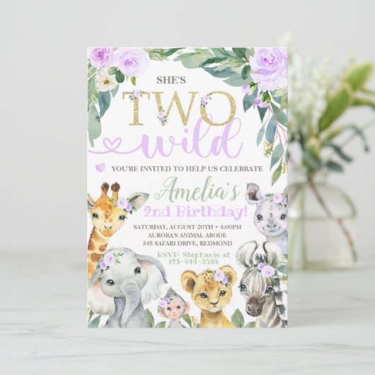 Safari Birthday Uitnodiging twee wilde Uitnodiging (Staand voorkant)