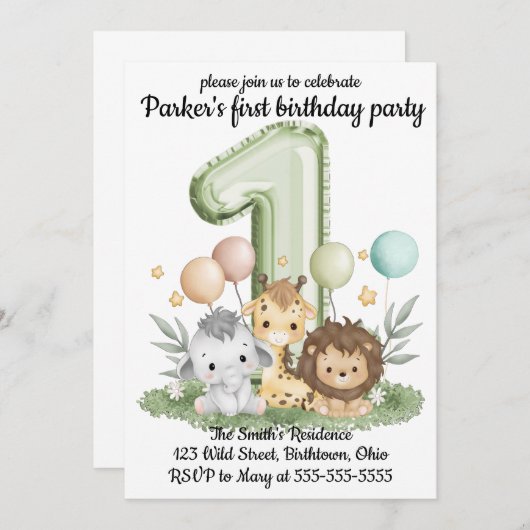 Safari Birthday Uitnodigingen (Voorkant / Achterkant)