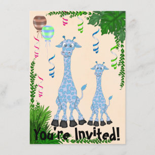 Safari Blue Giraffe Baby shower Uitnodiging