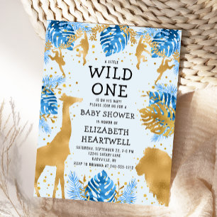 Safari Blue Gold Boy Baby shower Uitnodiging