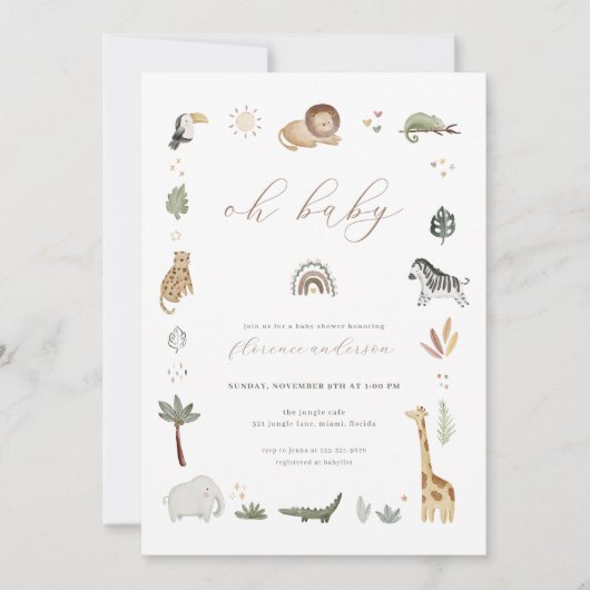 Safari Boho Oerwoud Baby shower Uitnodiging (Voorkant)