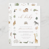 Safari Boho Oerwoud Baby shower Uitnodiging (Voorkant / Achterkant)