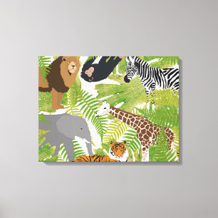 Safari Boy Cute Oerwoud Animals Meisje Canvas Afdruk