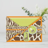 Safari Boy Orange Invitation Card 2 (Debout devant)