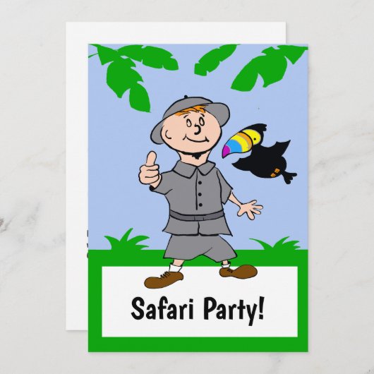 Safari Boy & Toucan Oerwoud Theme Uitnodiging (Voorkant / Achterkant)