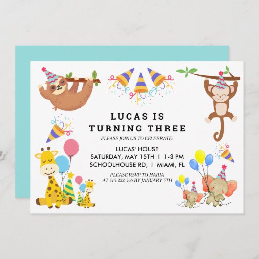 Safari Boys Birthday Kaart (Voorkant / Achterkant)