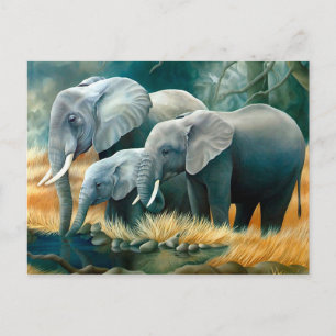 Safari Briefkaart van de familie Elephant