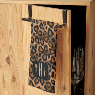 Safari Brown Leopard - Monogram Kitchen Towel Theedoek