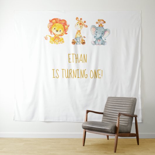 Safari Cake Table Backdrop, eerste verjaardag Wandkleed (In Situ (horizontaal))