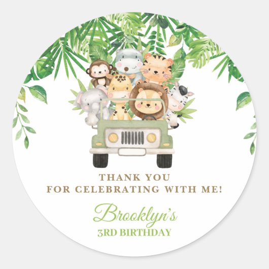 Safari Car Greenery Favor Oerwouden Ronde Sticker (Voorkant)