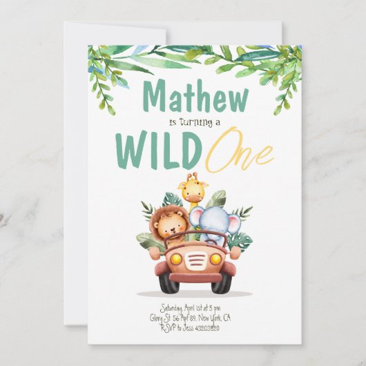 Safari Car Wild One Boy Birthday Invitation (Devant)