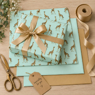 Safari Chic Giraffe Blauwe Jungle Inpakpapier Vel