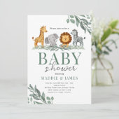 Safari Cute Animals Baby shower Invitation Kaart (Staand voorkant)