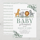 Safari Cute Animals Baby shower Invitation Kaart (Voorkant / Achterkant)