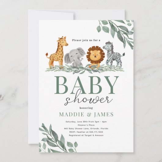 Safari Cute Animaux Baby shower Invitation (Devant)