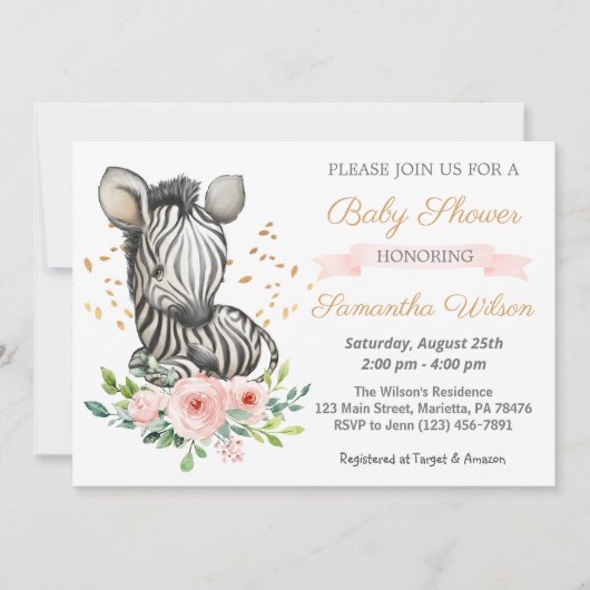 Safari Cute Baby Zebra Wild Baby shower Invitation (Devant)