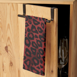 Safari Dark Red Leopard Animal Print Theedoek
