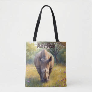 Safari Dier Neushoorn Aquarel Natuur Draagtas