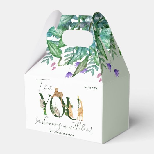 Safari Dier Oerwoud Groene jongen Baby shower Bedankdoosjes (Achterkant)
