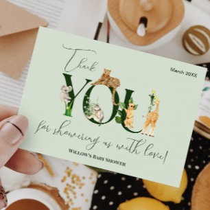 Safari Dier Oerwoud Groene jongen Baby shower Bedankkaart