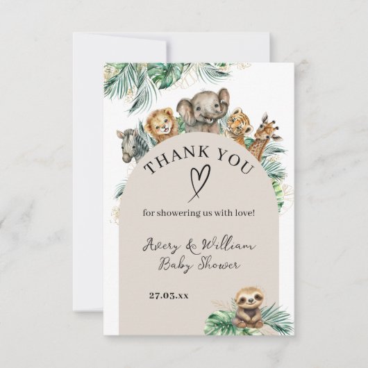 Safari Dier Oerwoud Modern Baby shower Bedankkaart (Voorkant)