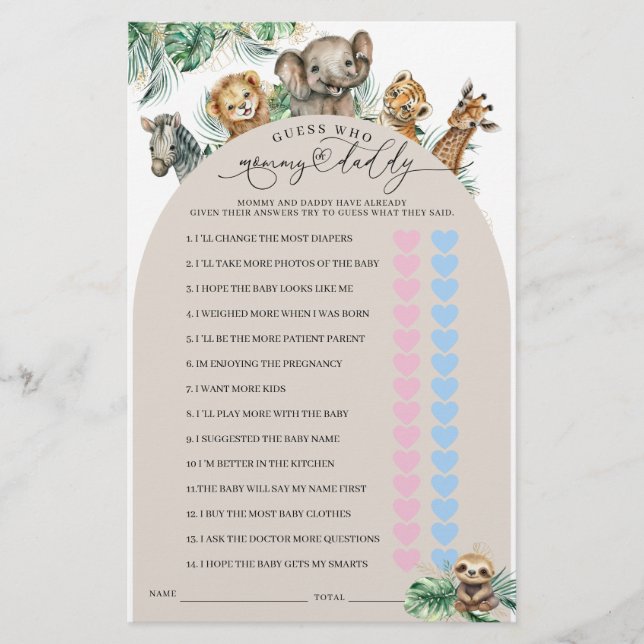 Safari Dier Oerwoud Modern Mam of Pap Spel (Voorkant)