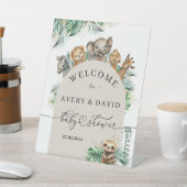 Safari Dier Oerwoud Modern Welkom Baby shower Reclamebord Met Voetstuk (Insitu)
