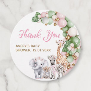 Safari Dier Tropisch Groen Roze Baby Meisje Douche Bedankjes Labels