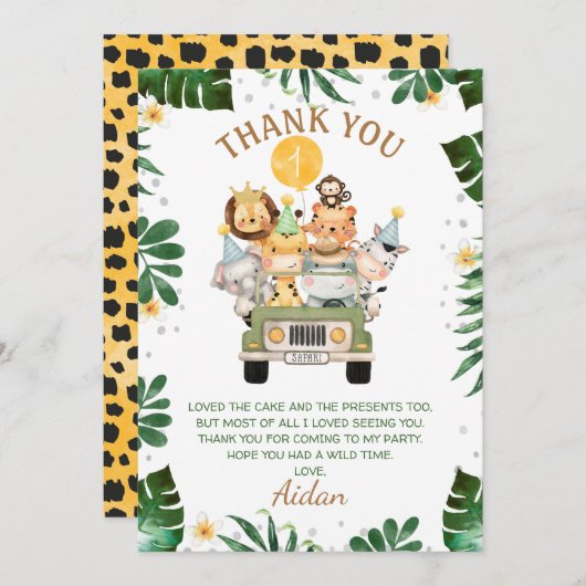 Safari Dier Verjaardag Dank u kaart (Voorkant / Achterkant)