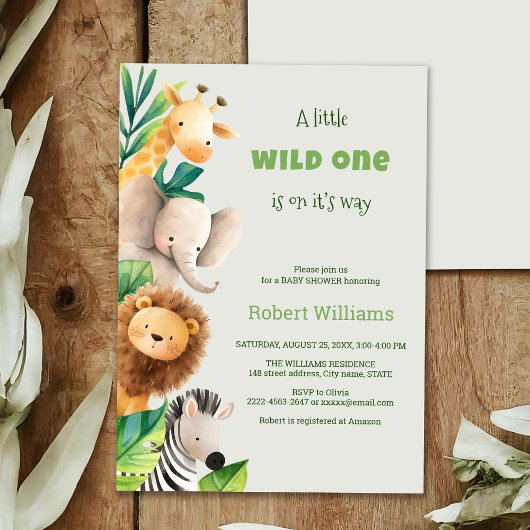 Safari dier waterverf baby shower uitnodiging