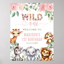 Safari Dier Wild Een Bloemen 1e Verjaardag Welkom Poster
