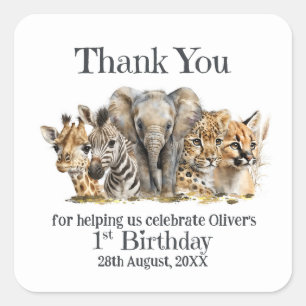 Safari Dieren 1e Verjaardag Dank u Vierkante Sticker