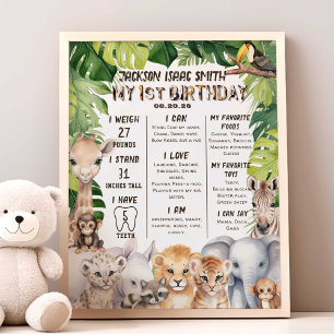 Safari Dieren Baby Boy 1e mijlpaal Foto Afdruk
