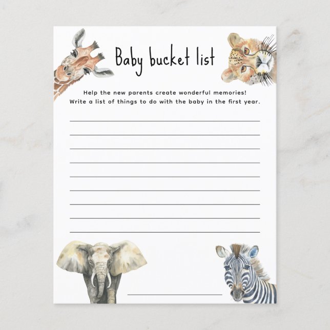 Safari dieren - Baby bucket list (Voorkant)
