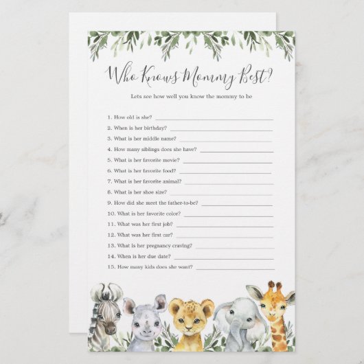 Safari Dieren Baby shower die Mama het beste kent (Voorkant / Achterkant)