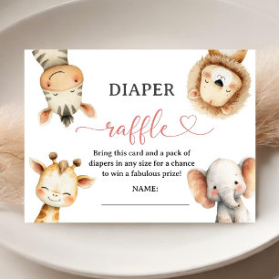 Safari Dieren Baby Shower Meisje Luier Raffle Informatiekaartje