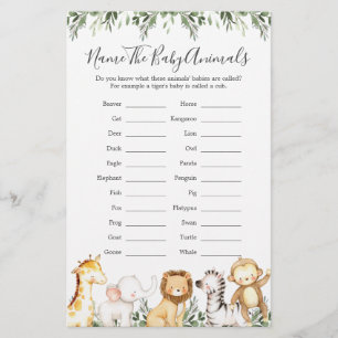 Safari Dieren Baby shower Noem de Baby Dieren