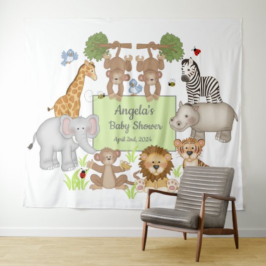 Safari Dieren Baby shower Party Achtergrond Sign Wandkleed (In Situ (horizontaal))
