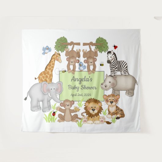 Safari Dieren Baby shower Party Achtergrond Sign Wandkleed (Voorkant (horizontaal))