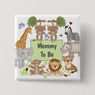 Safari Dieren Baby shower Party Mama To Be Vierkante Button 5,1 Cm