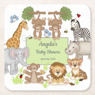 Safari Dieren Baby shower Party Servies Vierkante Kartonnen Onderzetter