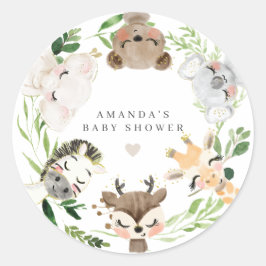 Safari Dieren Baby Shower Ronde Sticker