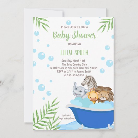Safari Dieren Bad Tijd Baby Shower Uitnodiging (Voorkant)