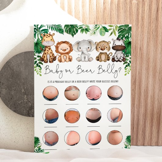 Safari Dieren bier of Baby Belly Shower Kaart