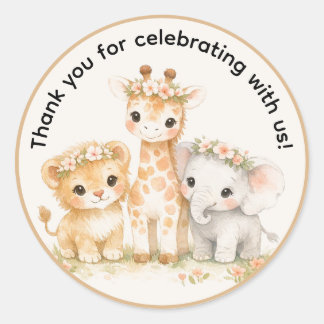 Safari Dieren Bloem Meisje Boho Dank Je Ronde Sticker