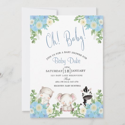 safari dieren Blue Boy Shower uitnodiging (Voorkant)